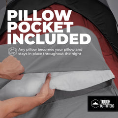 Tough Outdoors liner laid on hotel bed illustrating hygienic protection and clean sleep