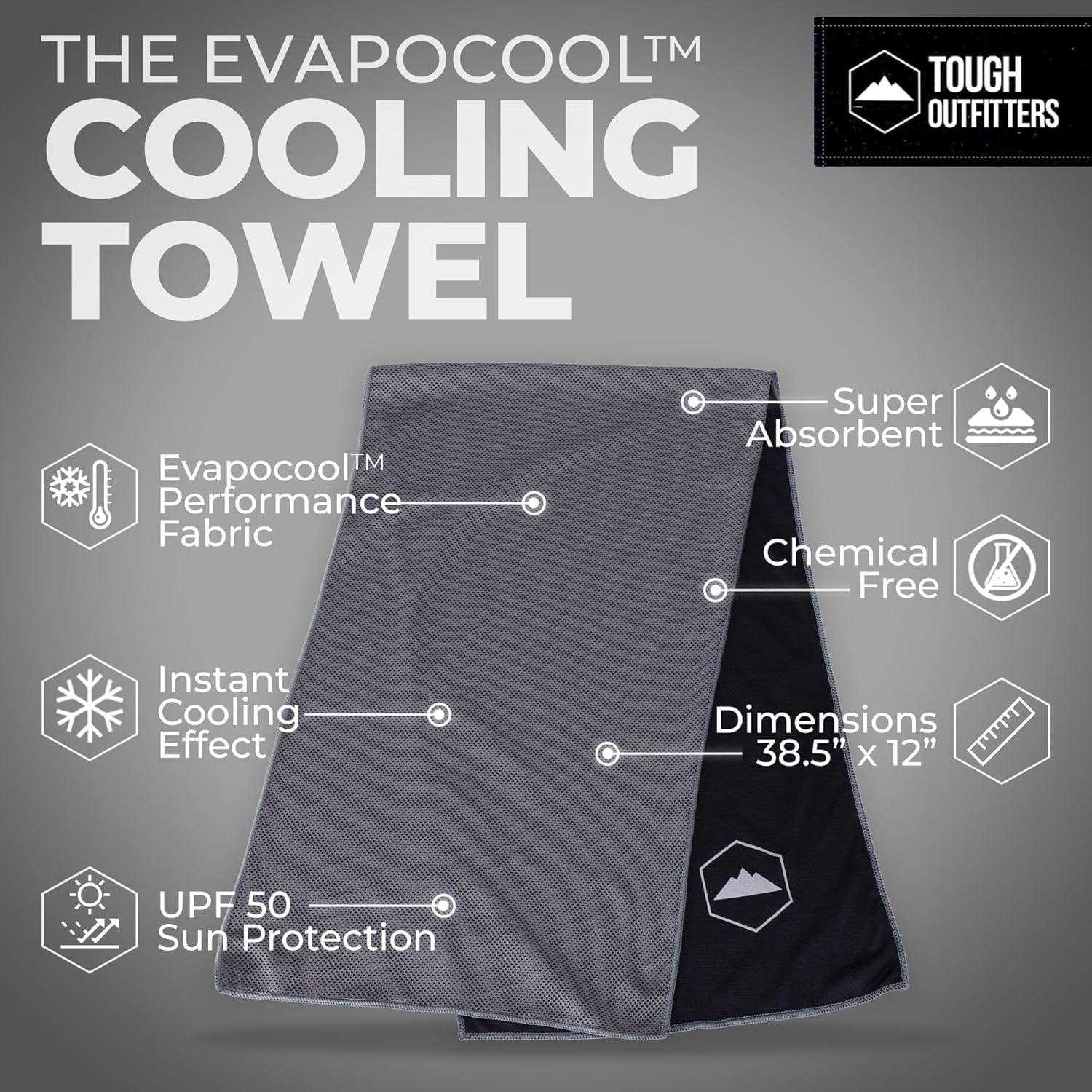 Tough Outdoors towel draped on gym equipment offering quick cool-down