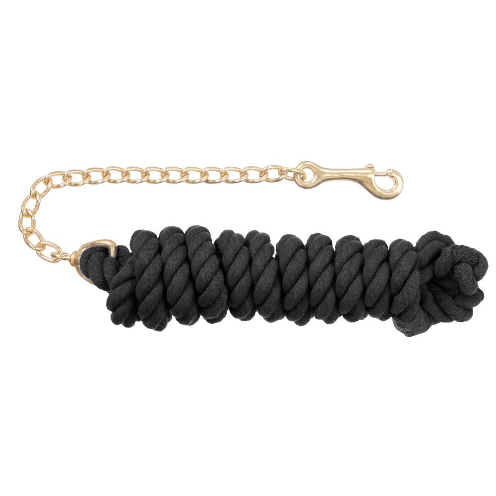 Tough1 braided cotton lead front view showing black rope and brass-plated chain for secure control