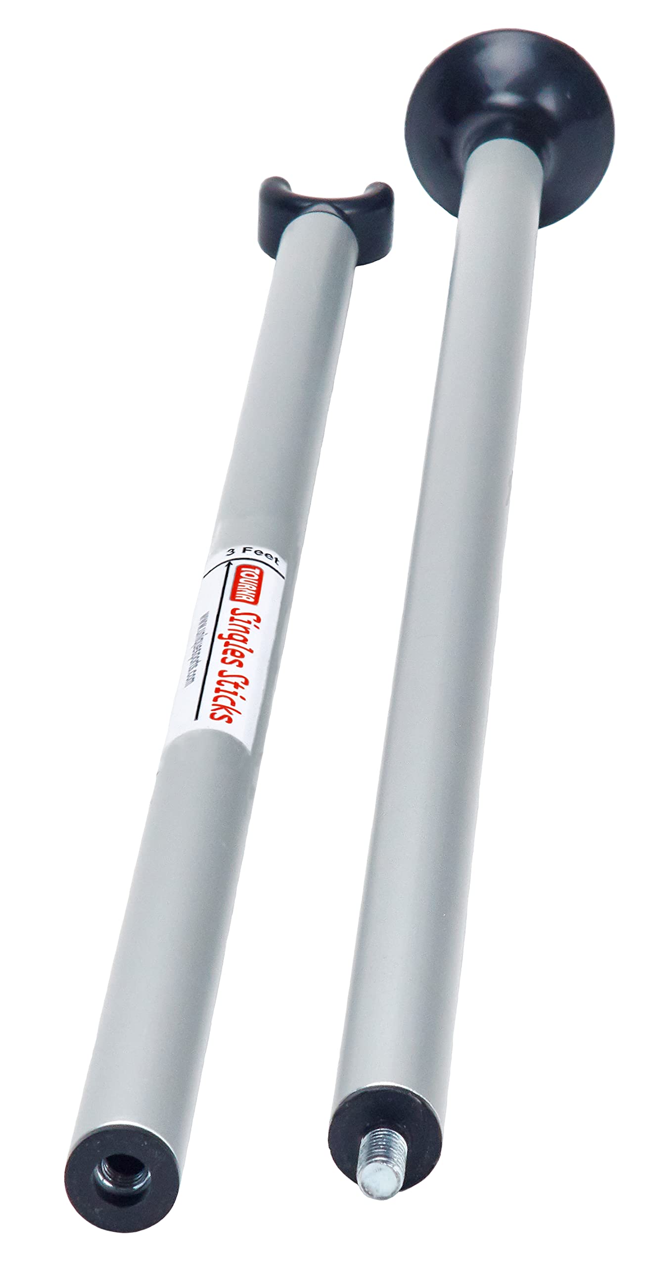 Tourna single sticks beside a tennis racket showing compact size advantage