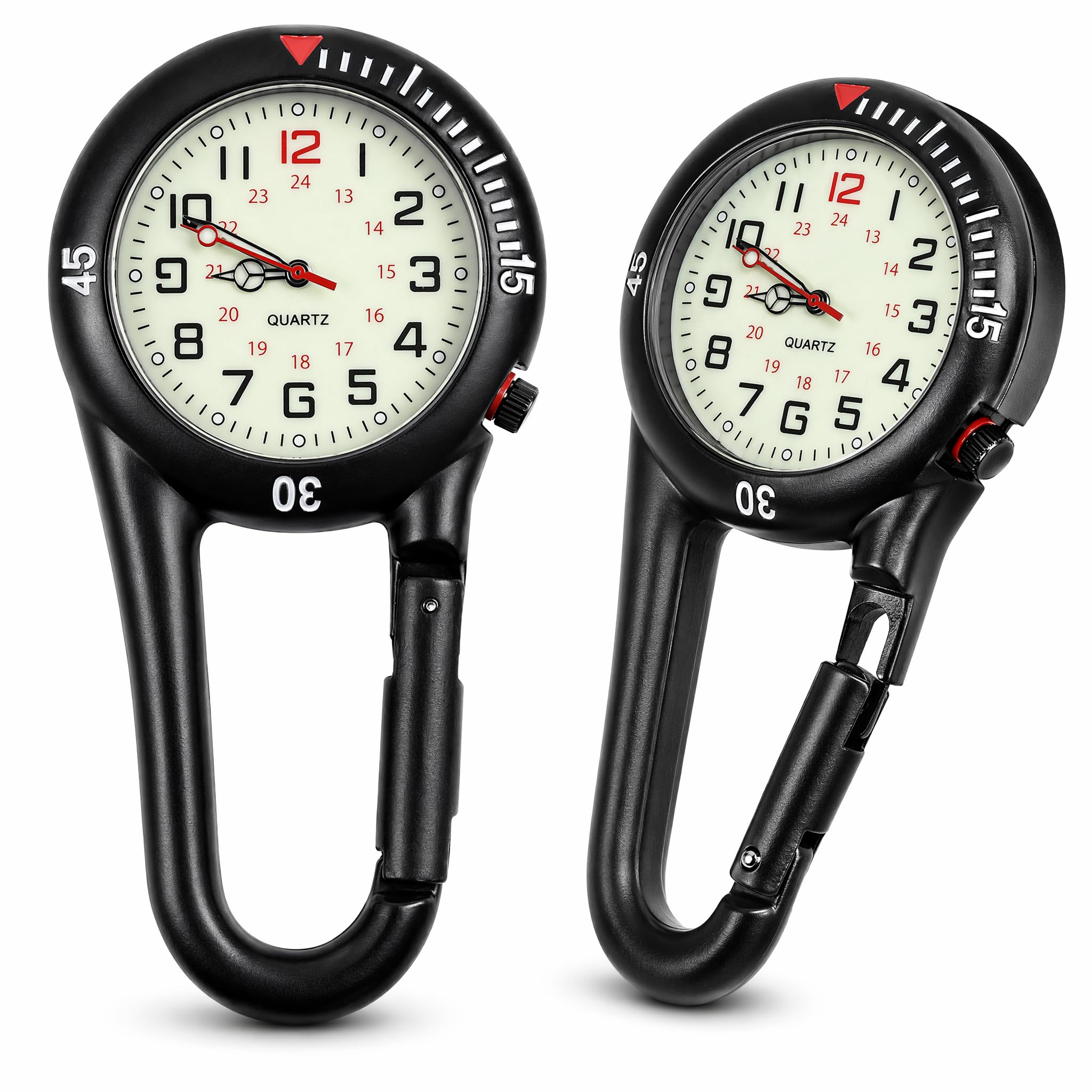 Toyvian dual pack front view showing two clip watches and readable dials for quick time checks