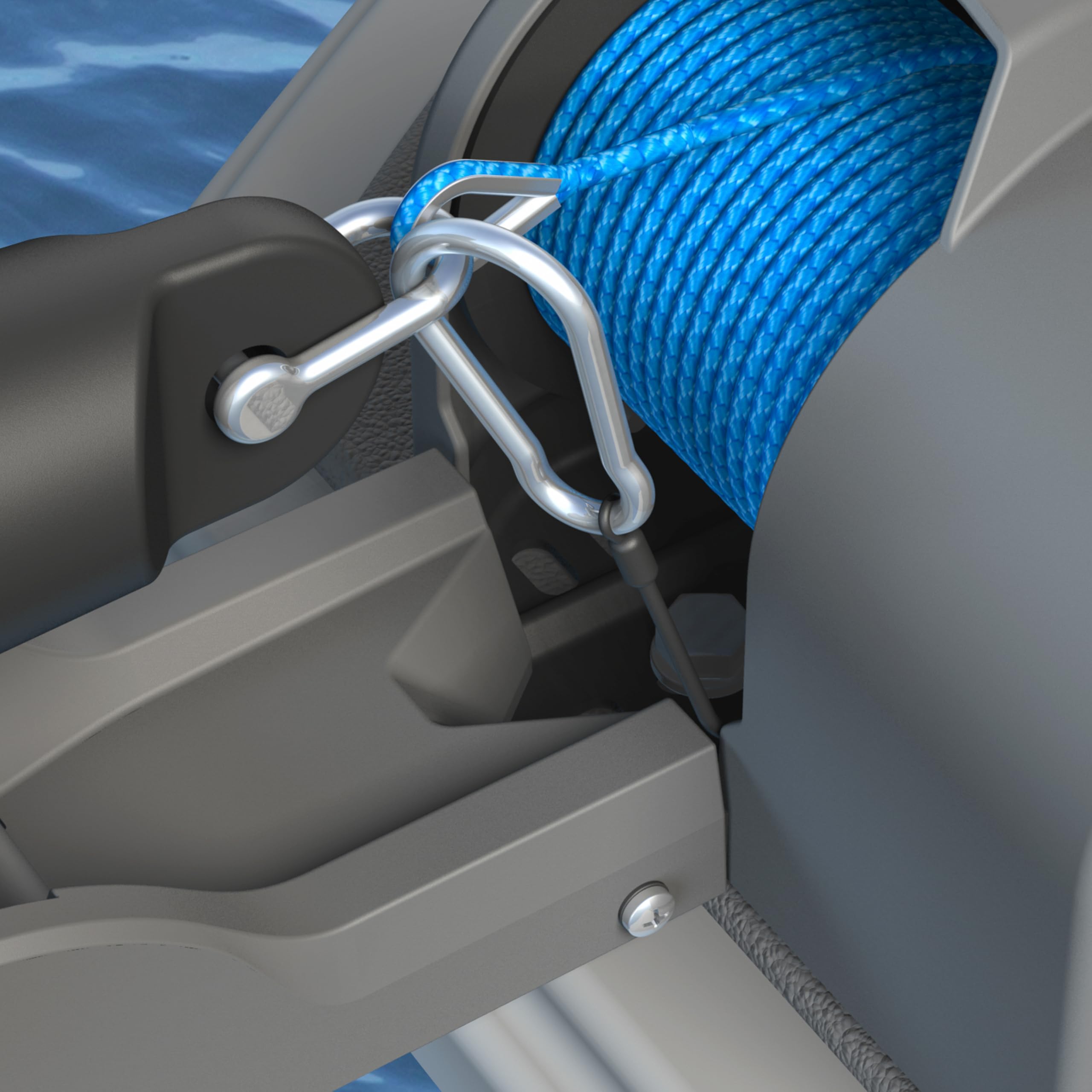 Trac pre-wound 100-foot braided rope on spool demonstrating low-stretch rode ready to install