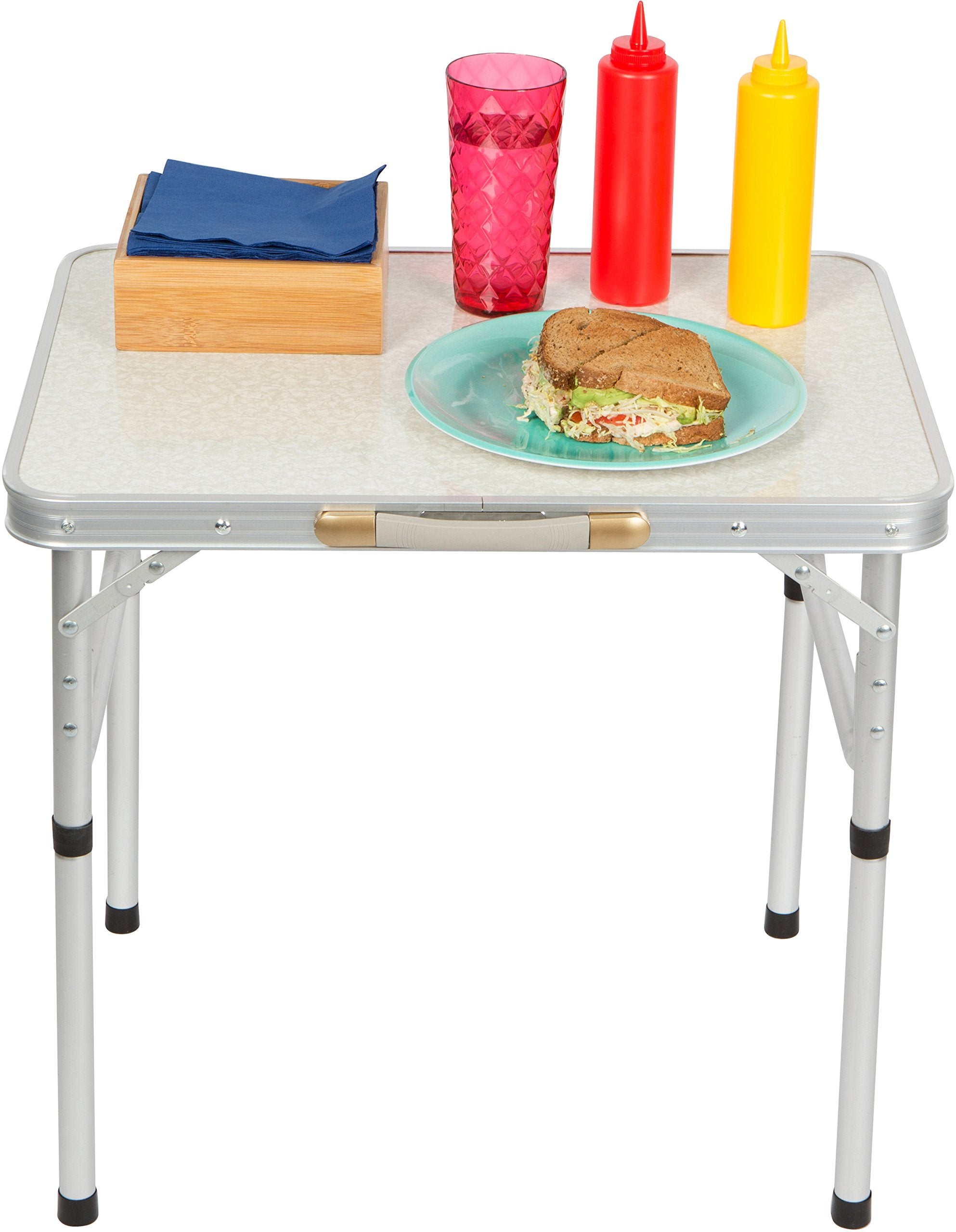 Trademark Innovations carry handle with hand for scale showing easy transport and compact storage benefit