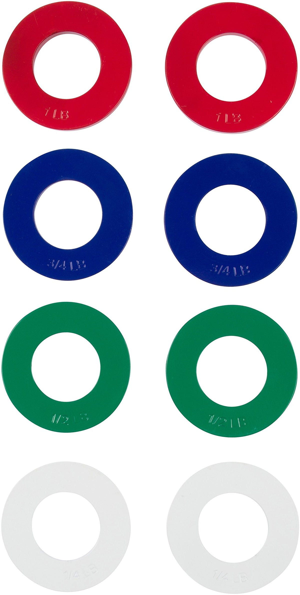 Trademark Innovations front view of all eight fractional plates showing colors and benefits