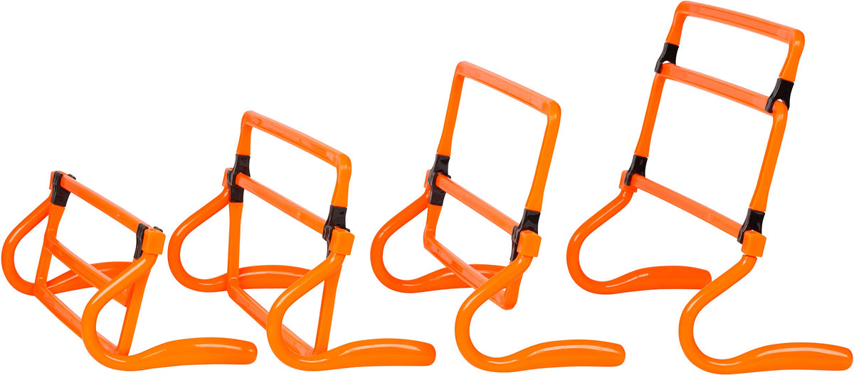 Trademark Innovations orange hurdles front pack showing five-piece set and portability benefit