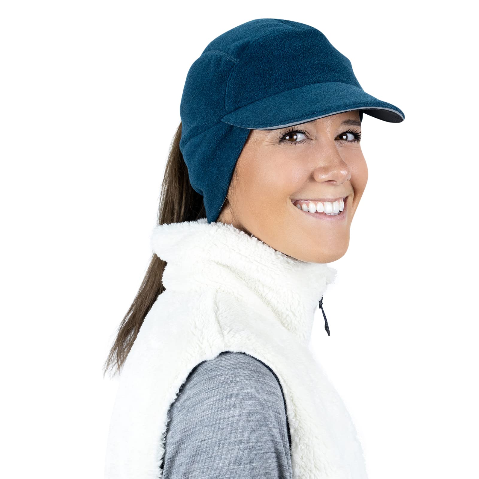 TrailHeads fleece earflap close-up showing plush lining for wind protection and comfort