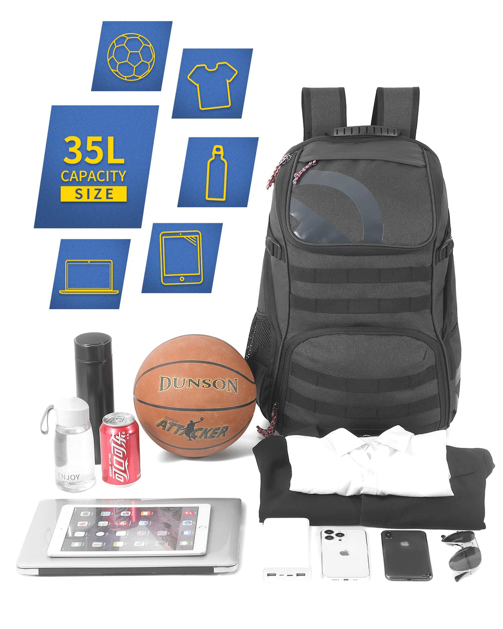 TRAILKICKER ball compartment detail securing basketball and keeping clothes clean