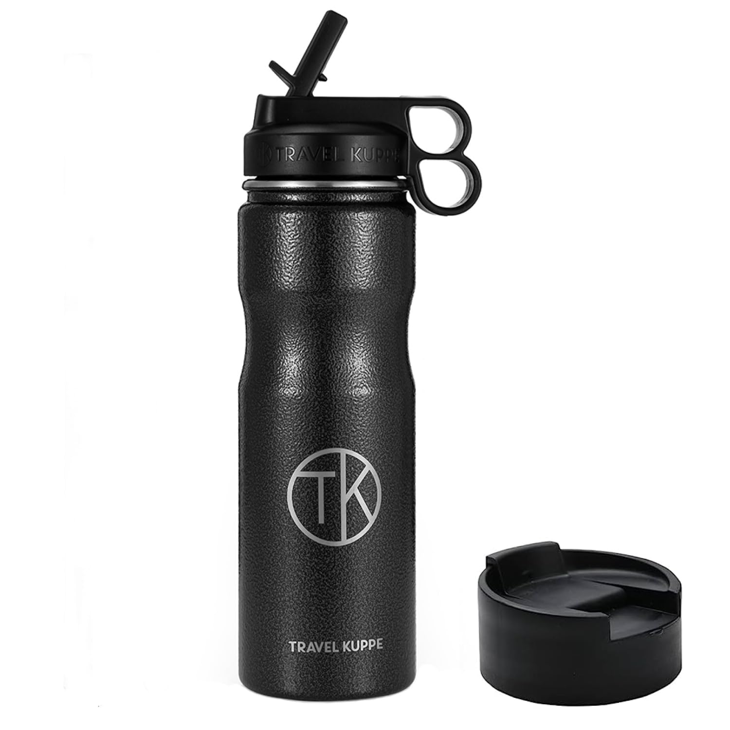 Travel Kuppe front view showing bottle and clear branding, durable look