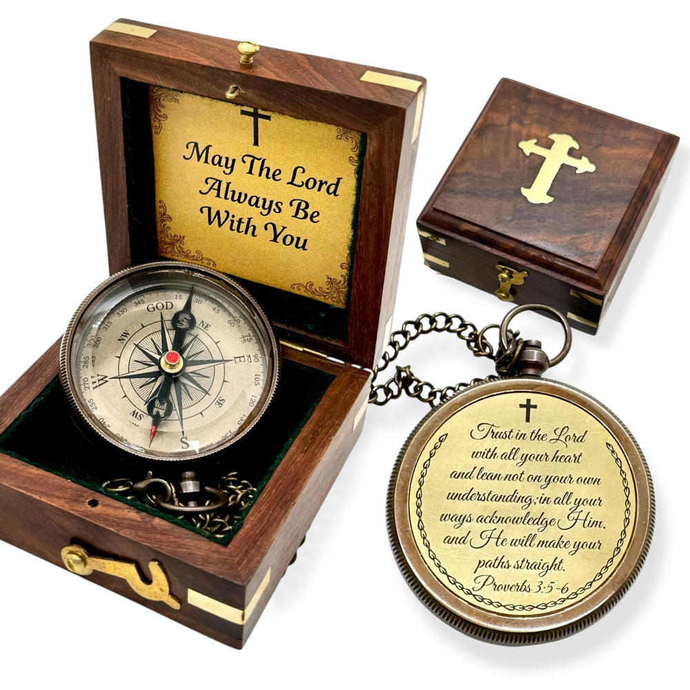 Treasure Lords closed compass box showing polished wooden gift presentation and keepsake appeal
