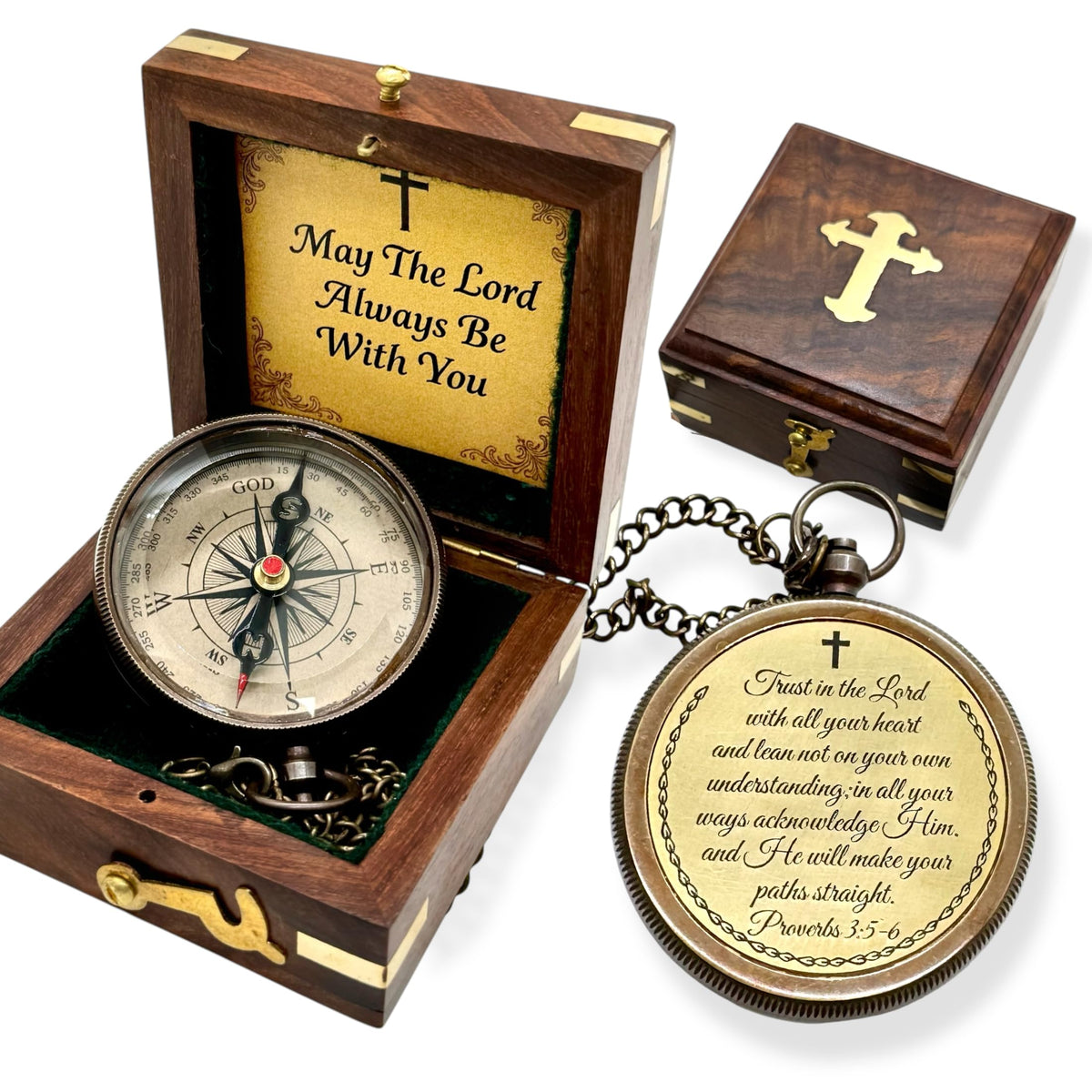 Treasure Lords closed compass box showing polished wooden gift presentation and keepsake appeal