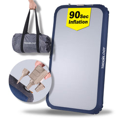TREKOLOGY front view of packed twin mattress showing portability and quick setup