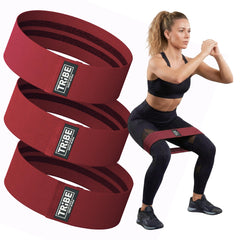 Tribe Lifting front packaging showing three color-coded fabric resistance bands and compact travel-ready design