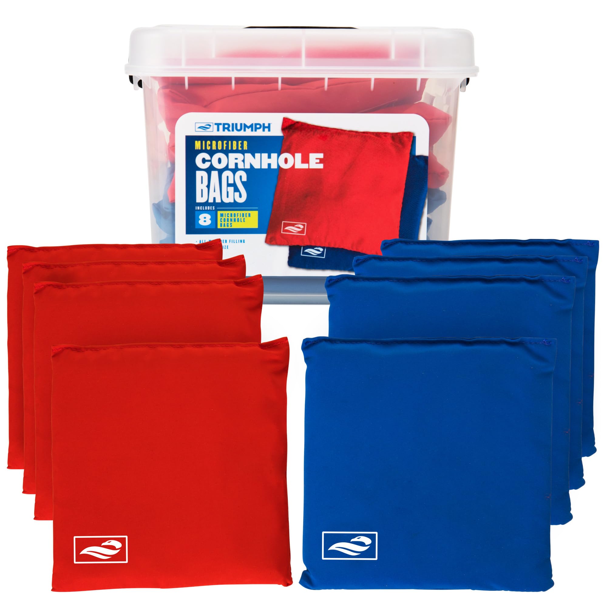 Triumph Sports microfiber bean bags front view showing colors and neat stack benefits quick setup
