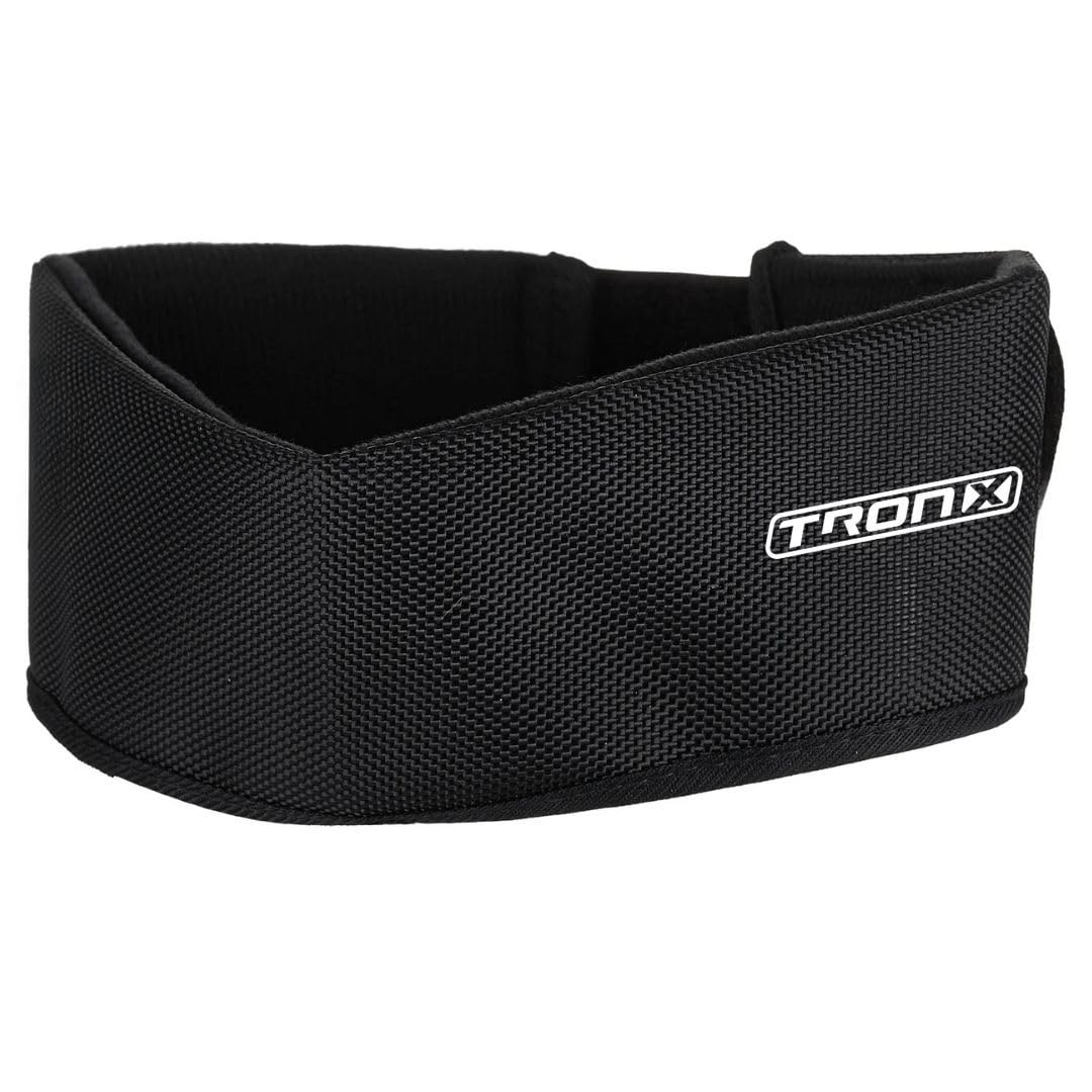 TronX neckguard front view showing wide coverage and secure fit for safety