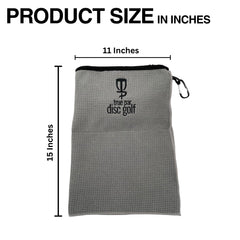 True Par towel clipped to disc golf bag for fast reach between throws