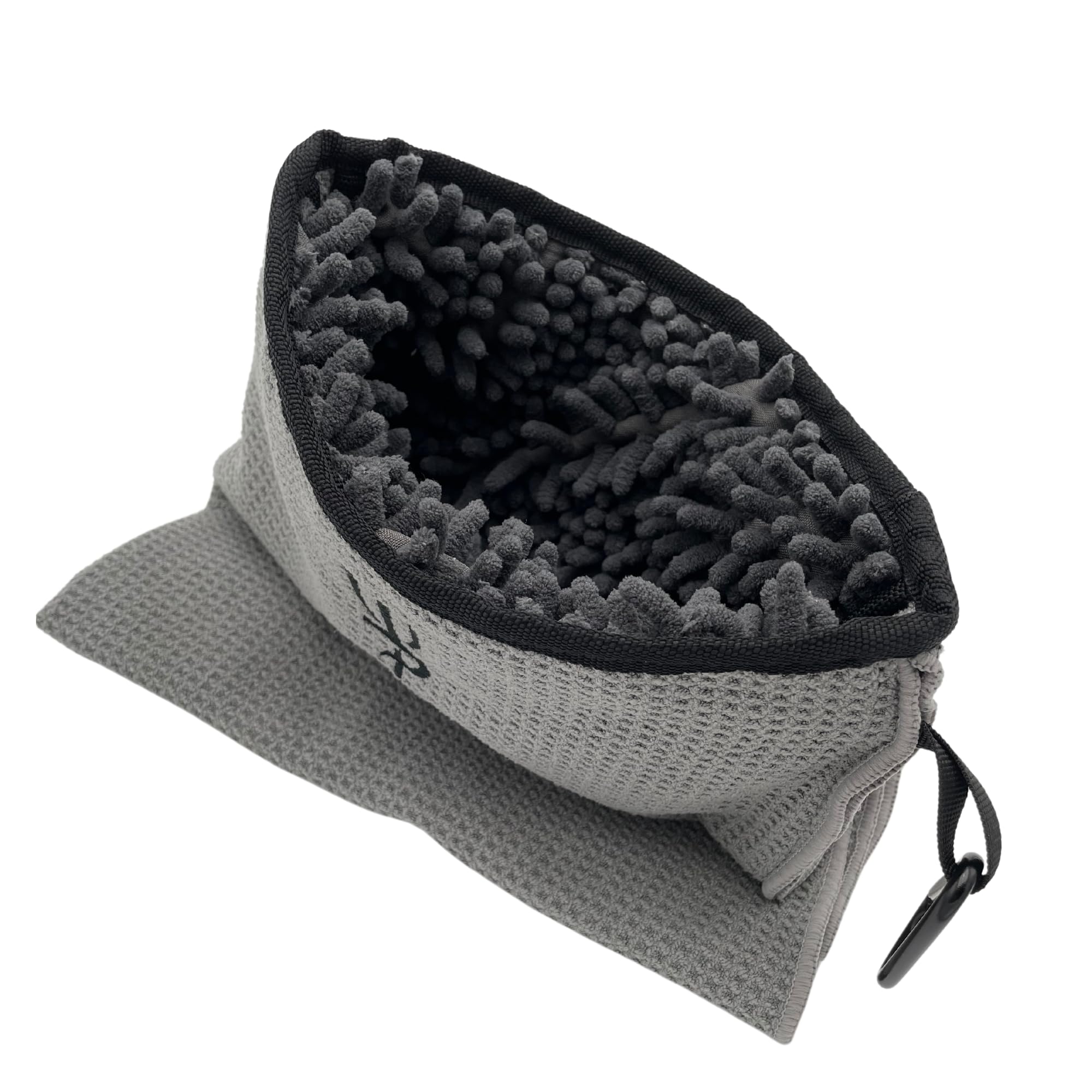 True Par towel front view showing whole cleaning tool and clip for easy access