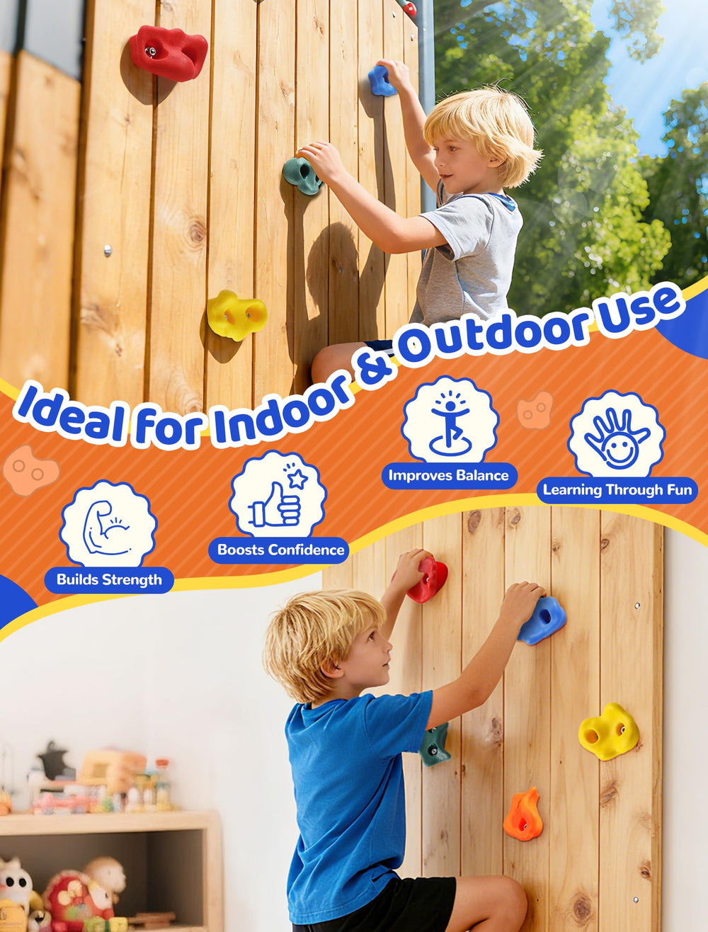 Child using Trymaker wall set demonstrating fun active play and confidence building