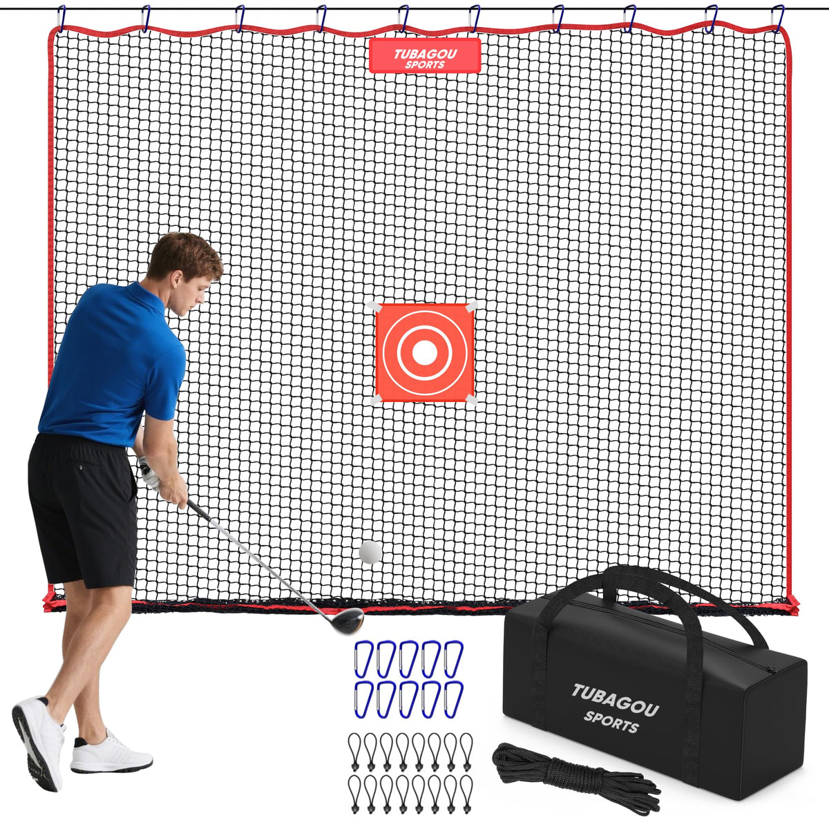 TUBAGOU front view of practice net showing full coverage and portability benefit