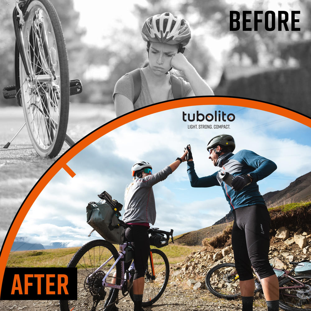 Tubolito packed tube in pocket illustrating space-saving convenience