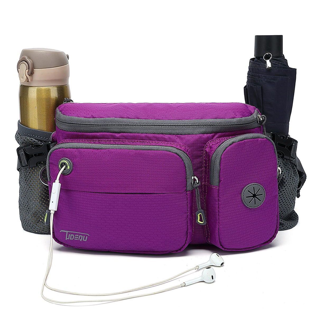 TUDEQU front view of waist pack showing pockets and organized storage benefit