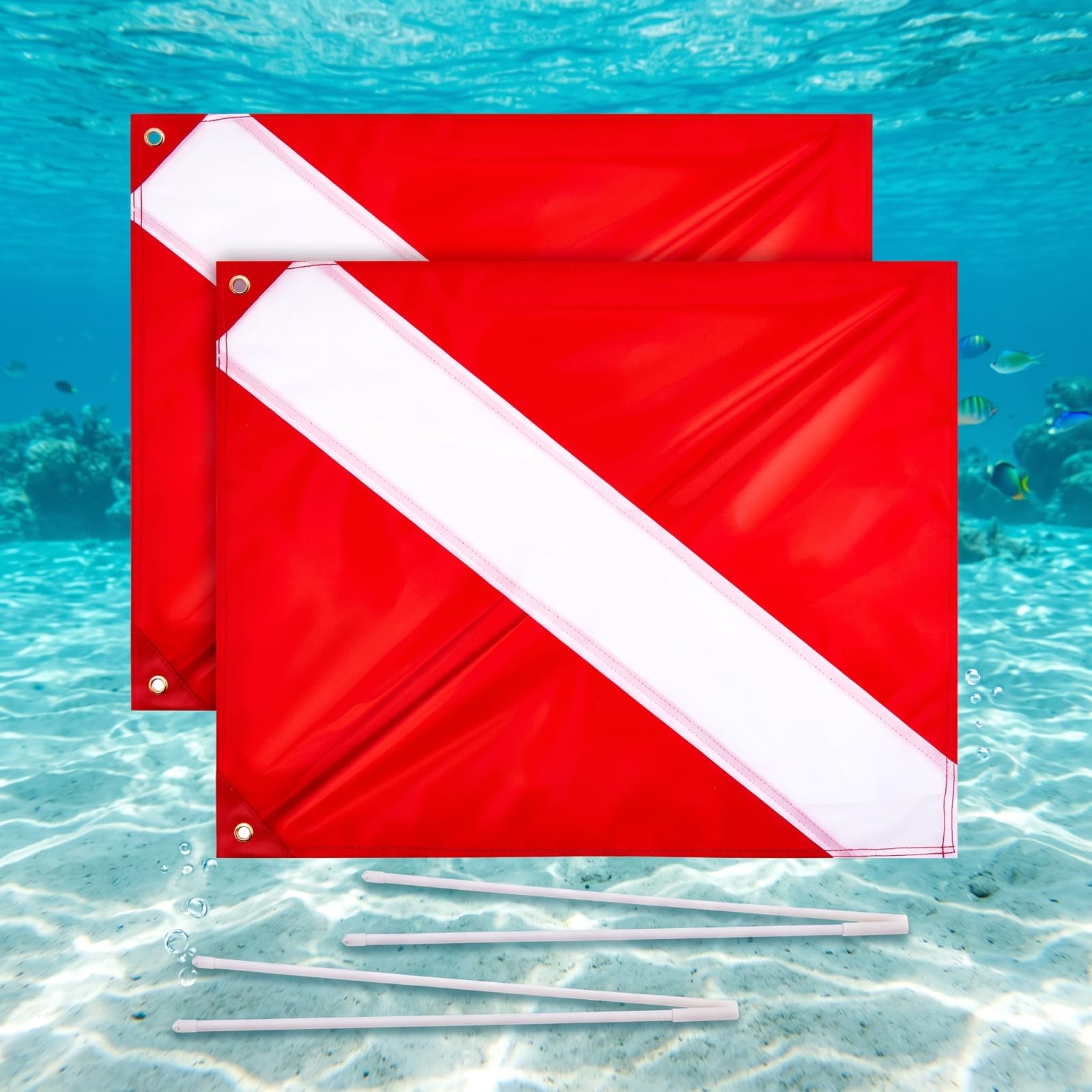 Tudomro front view of dive flag showing clear red and white design for visibility