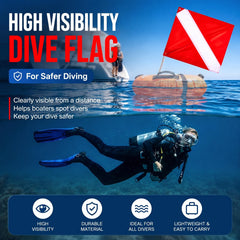Tudomro flag mounted on a buoy in water improving diver safety and identification