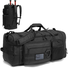 TUGUAN front view showing full duffel capacity and organized pockets benefit quick packing