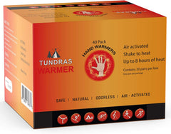 Tundras front packaging showing 160 warmers and brand for bulk convenience