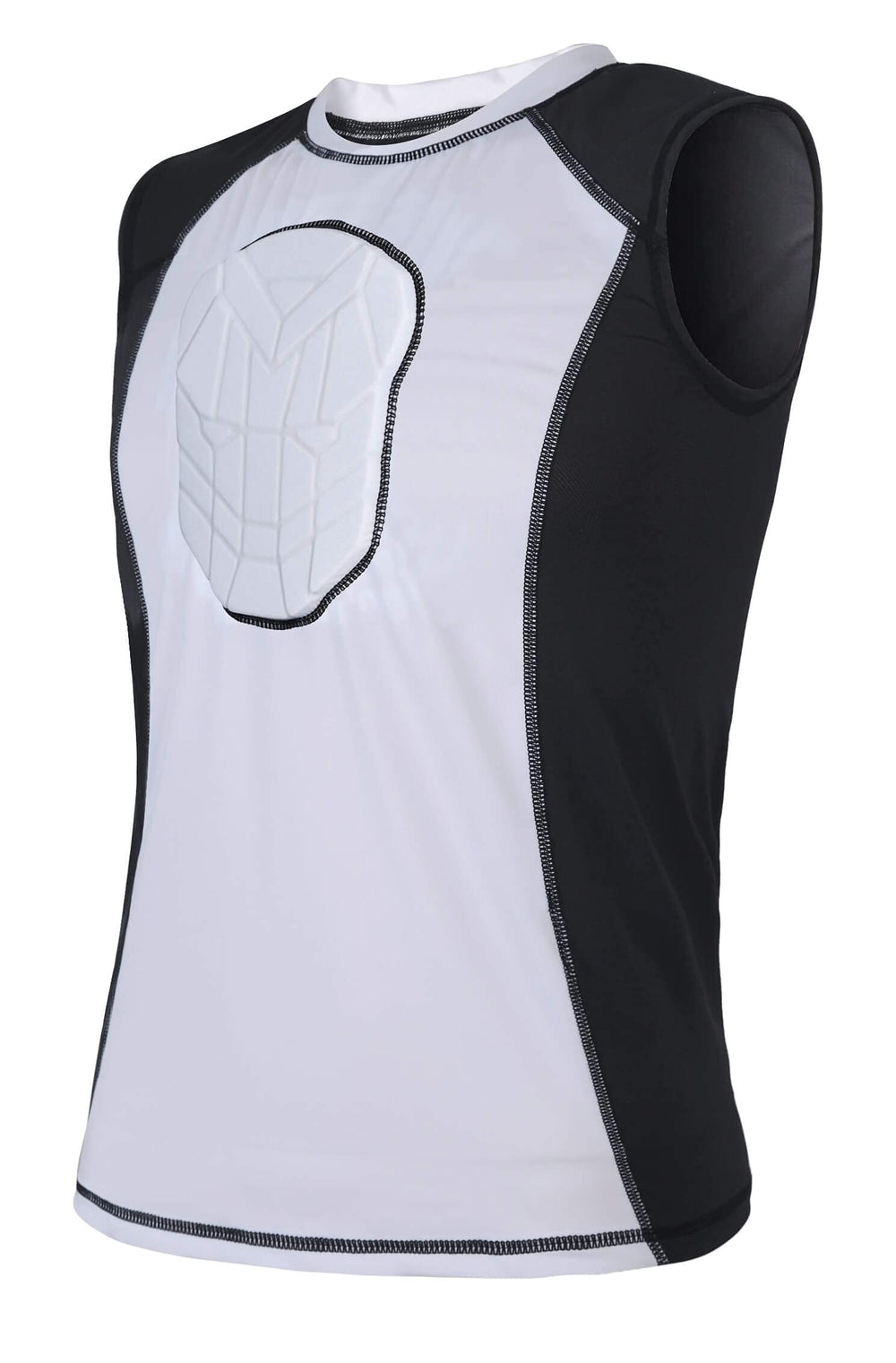 TUOY front view of sleeveless chest protector showing full foam coverage and fit benefit