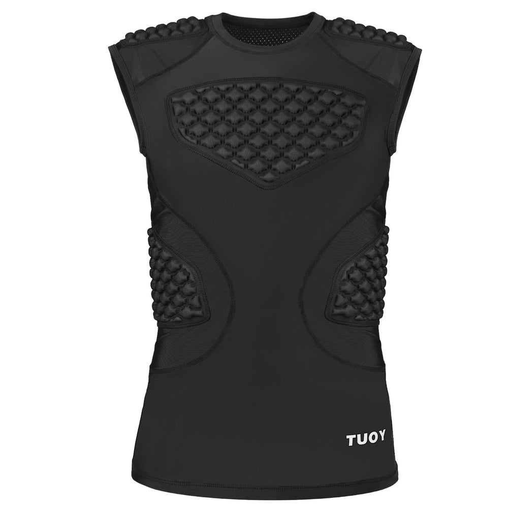 TUOY front view of chest protector showing full 5-pad coverage and fit