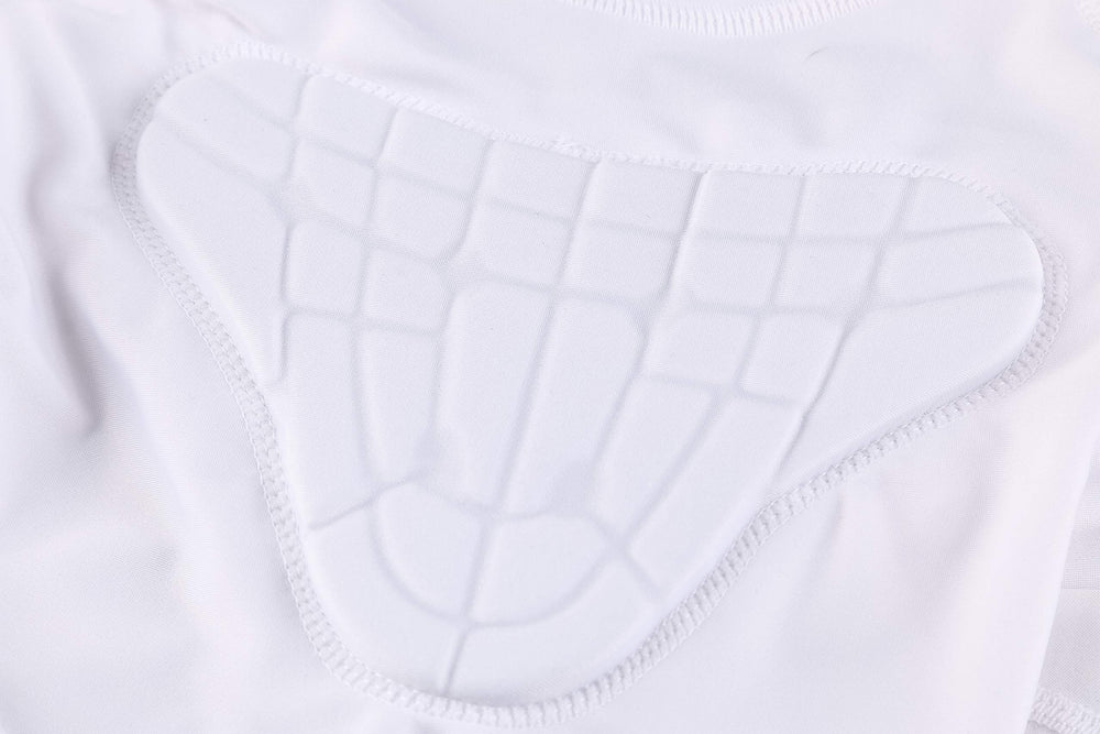 TUOY shoulder and rib padding close-up showing impact absorption benefit