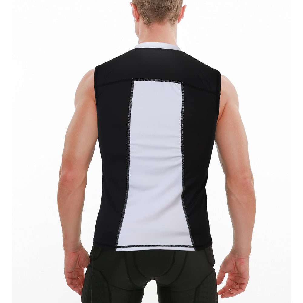 TUOY protector worn under jersey showing low-profile fit and mobility benefit