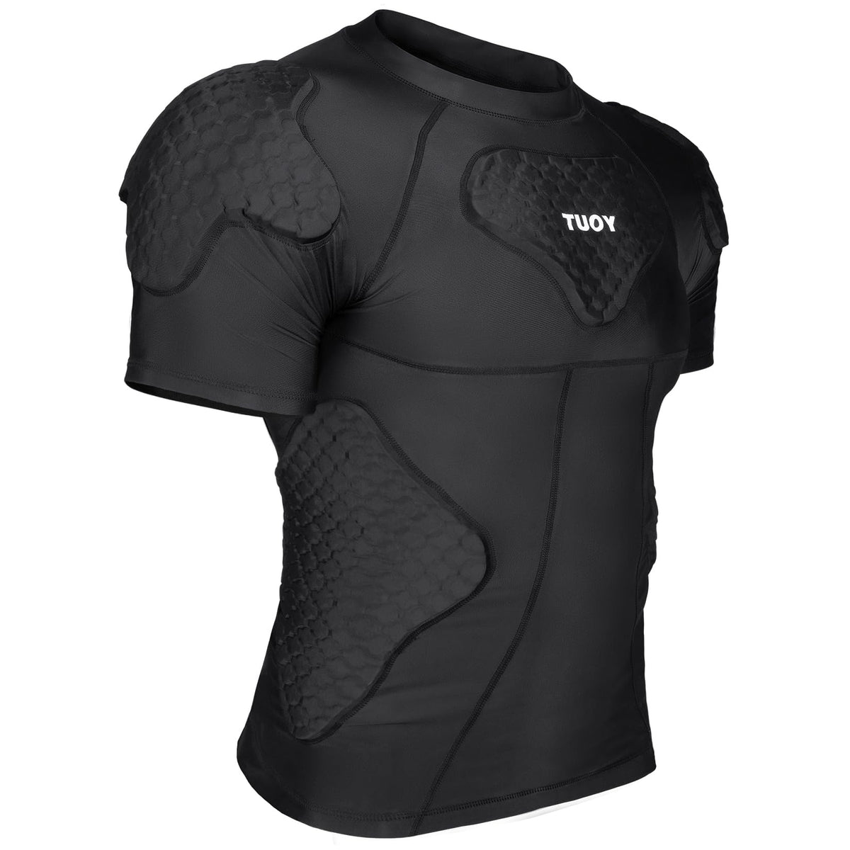 TUOYR front view showing padded chest and slim protective fit benefits mobility