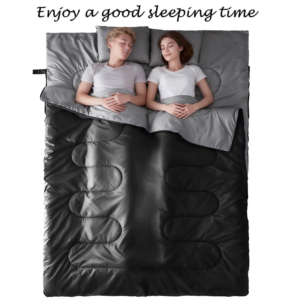 tuphen bag partially unzipped into two single sleeping bags for flexible use