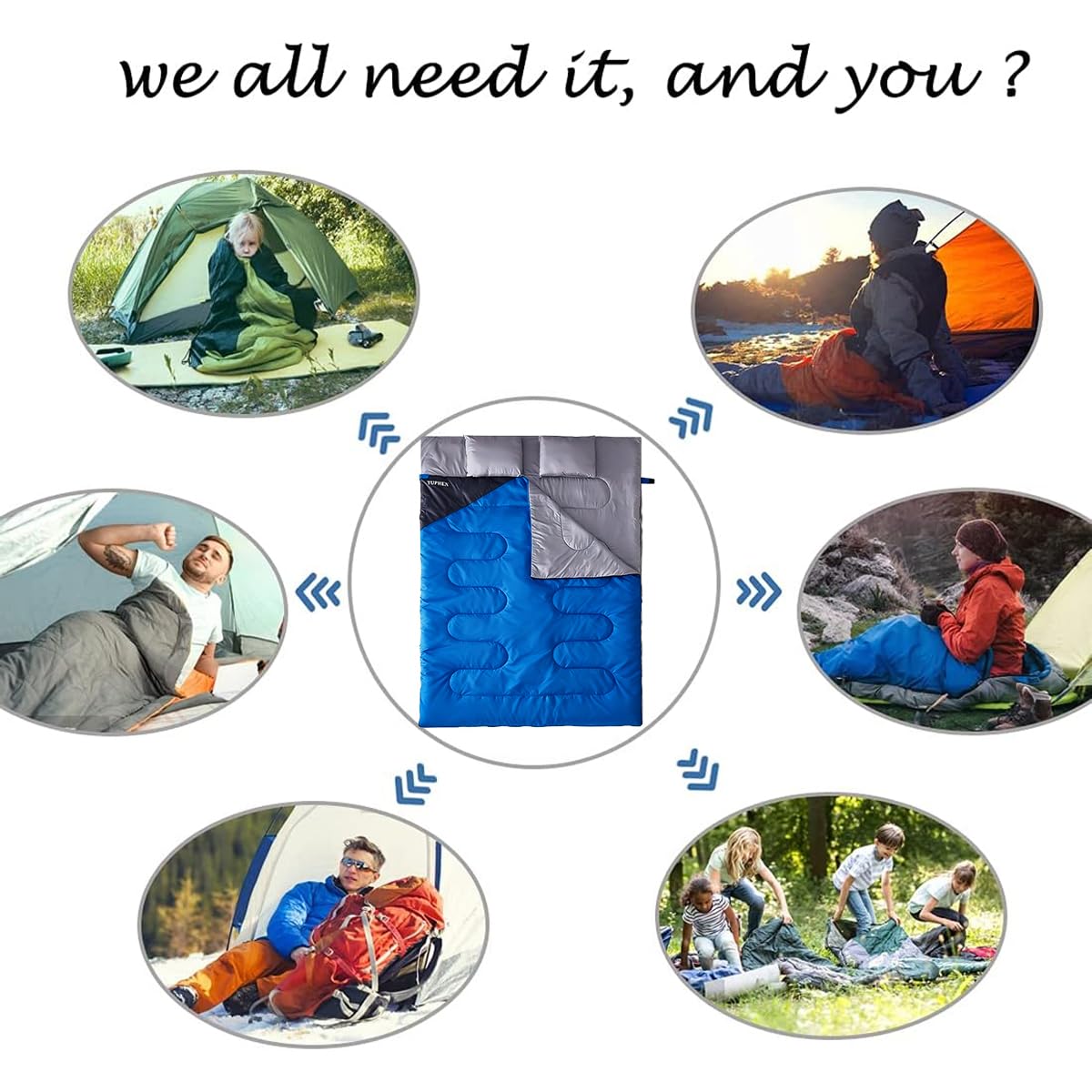 tuphen sleeping bag at campsite lifestyle scene demonstrating shared comfort