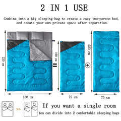tuphen open queen XL sleeping bag laid flat to show interior space and two pillows for comfort