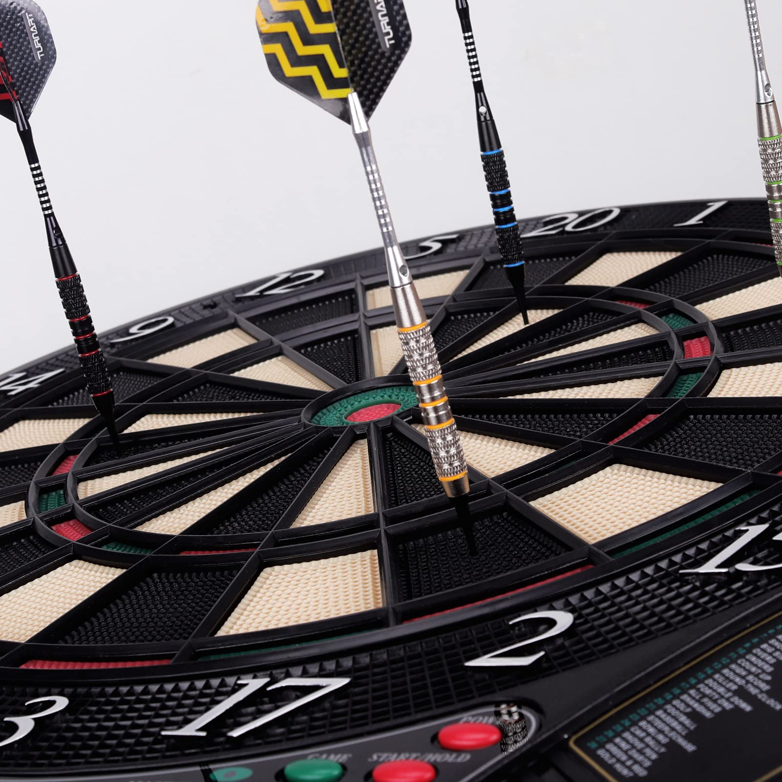 Turnart dart hitting electronic dartboard illustrating compatibility and accurate performance