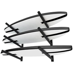TWO STONES front view mounted rack showing neat board storage and space-saving benefit