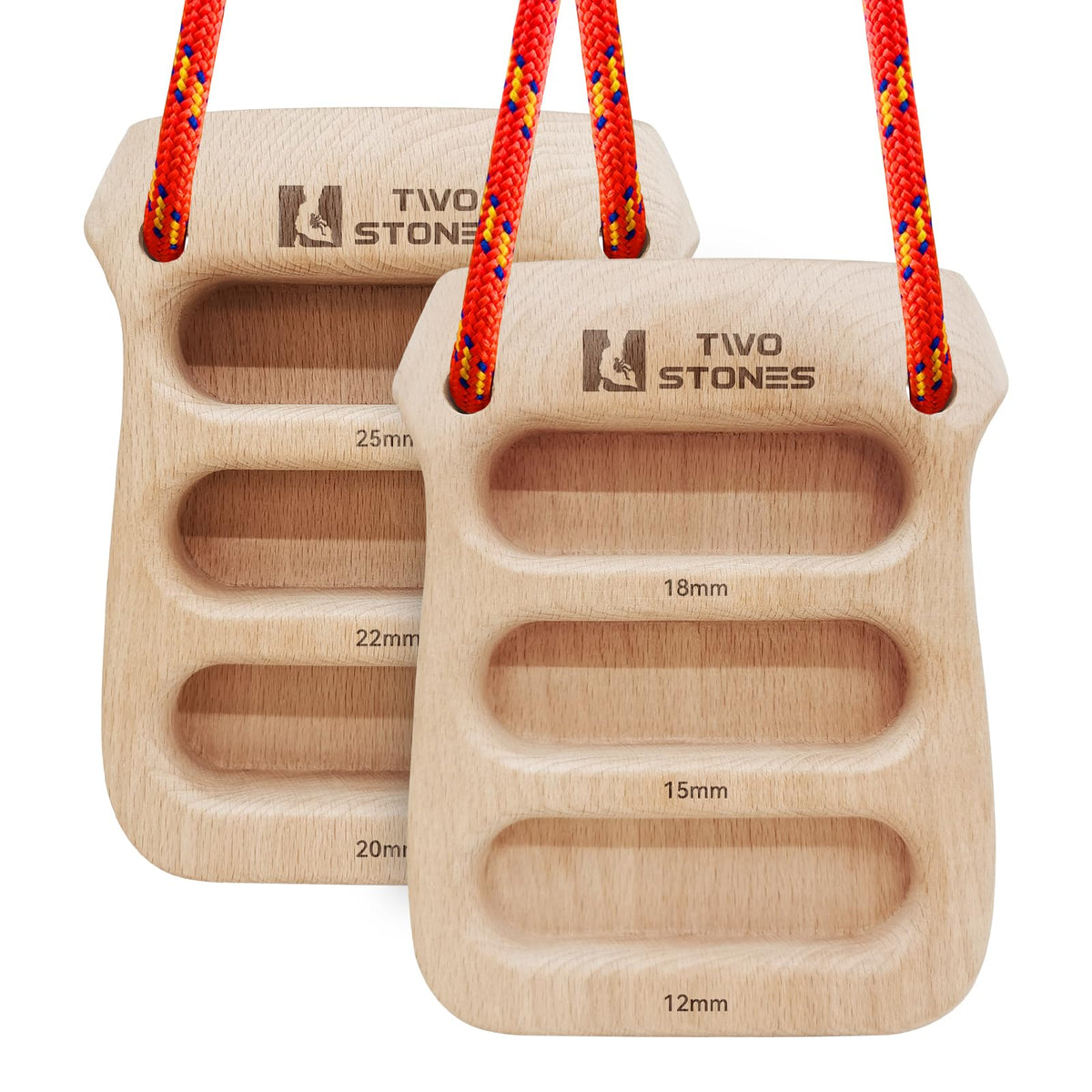 TWO STONES front view showing compact CNC-milled wooden hangboard, durable training tool