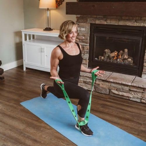 Two8 Bands used in a living room stretch session conveying guided routine convenience