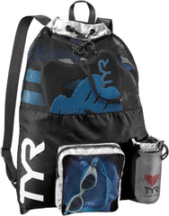 TYR front view of backpack showing roomy silhouette and quick-access pockets for easy organization