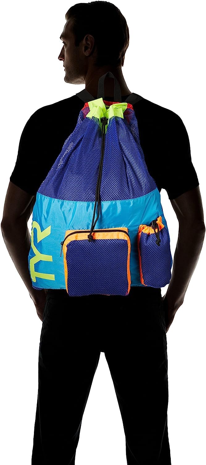 TYR interior pockets with organized swim gear demonstrating separation of wet and dry items