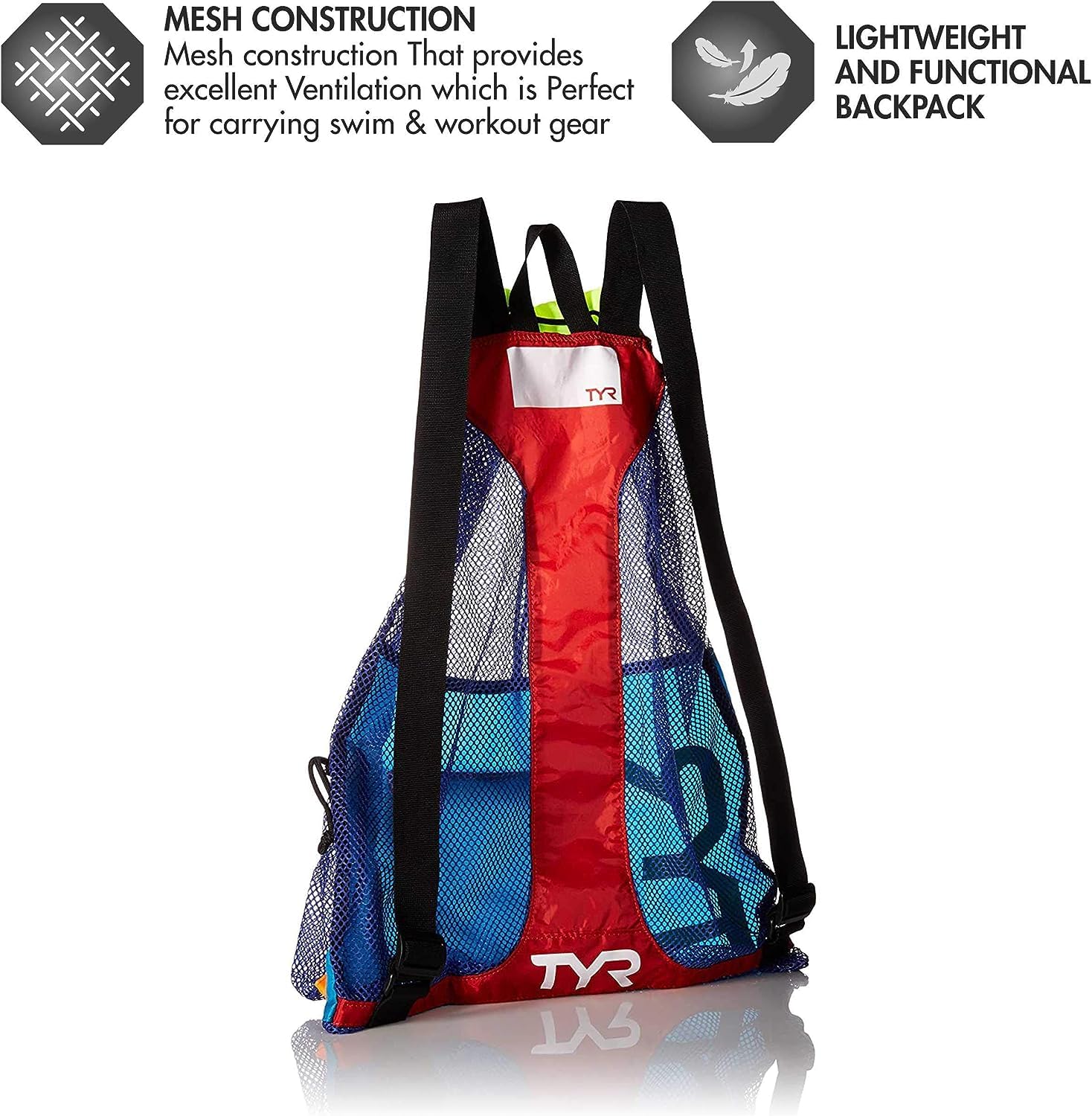 TYR padded straps and contoured backpanel offering balanced support and reduced shoulder strain