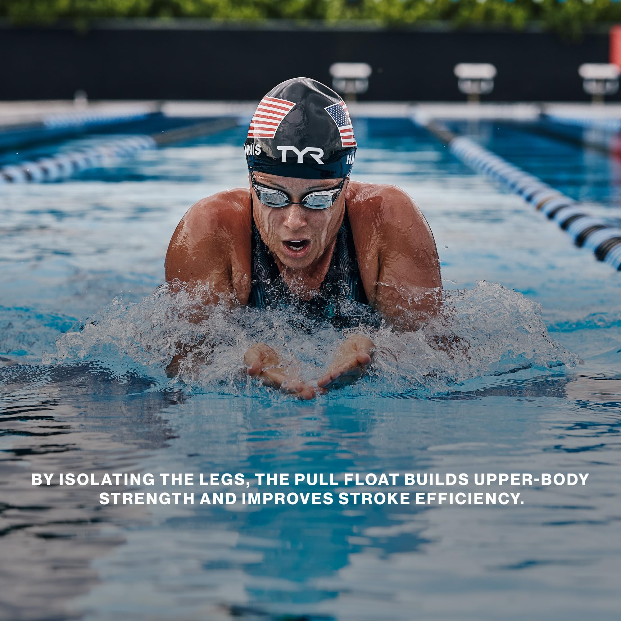 TYR pull float in use with swimmer isolating upper body for focused training