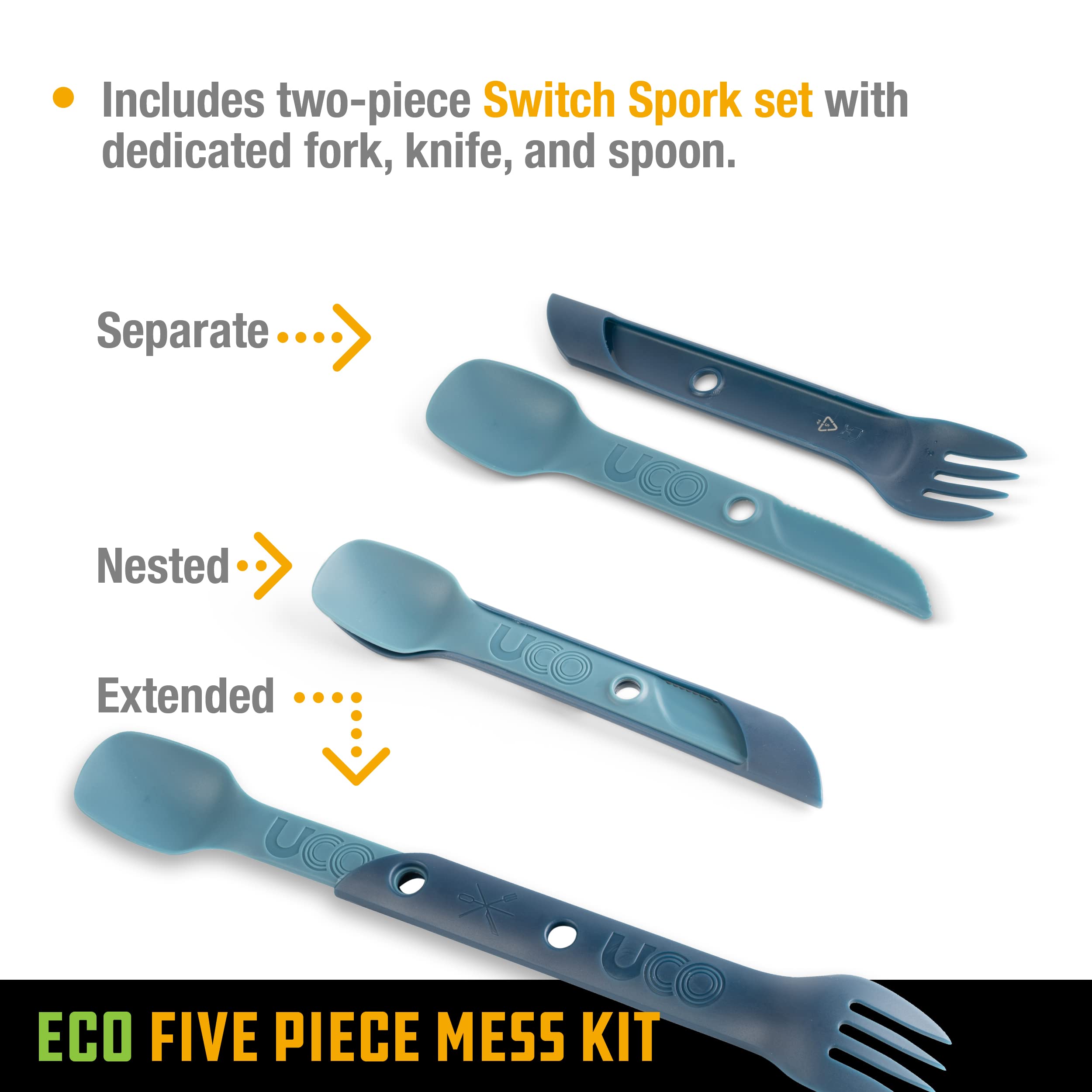 UCO elastic tether and clip securing utensils for loss prevention benefit