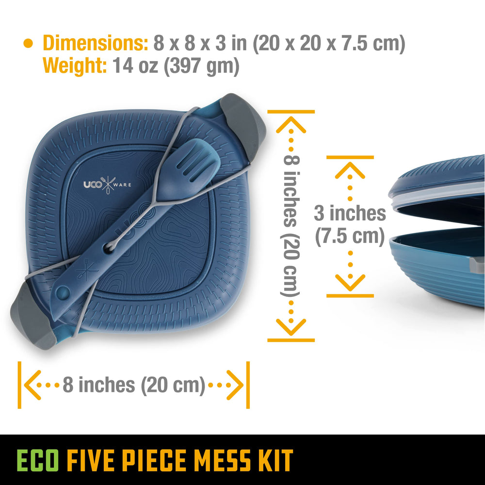 UCO packed kit beside a hand demonstrating its small travel-friendly size