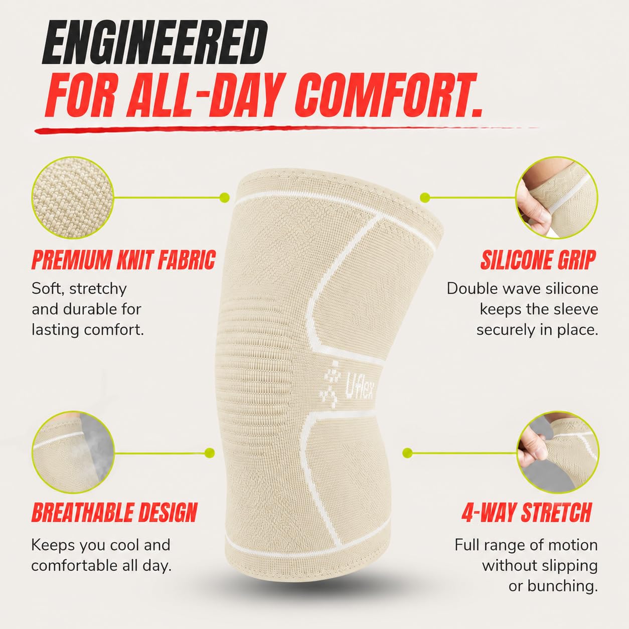 UFlex Athletics worn by runner illustrating stable knee support during activity