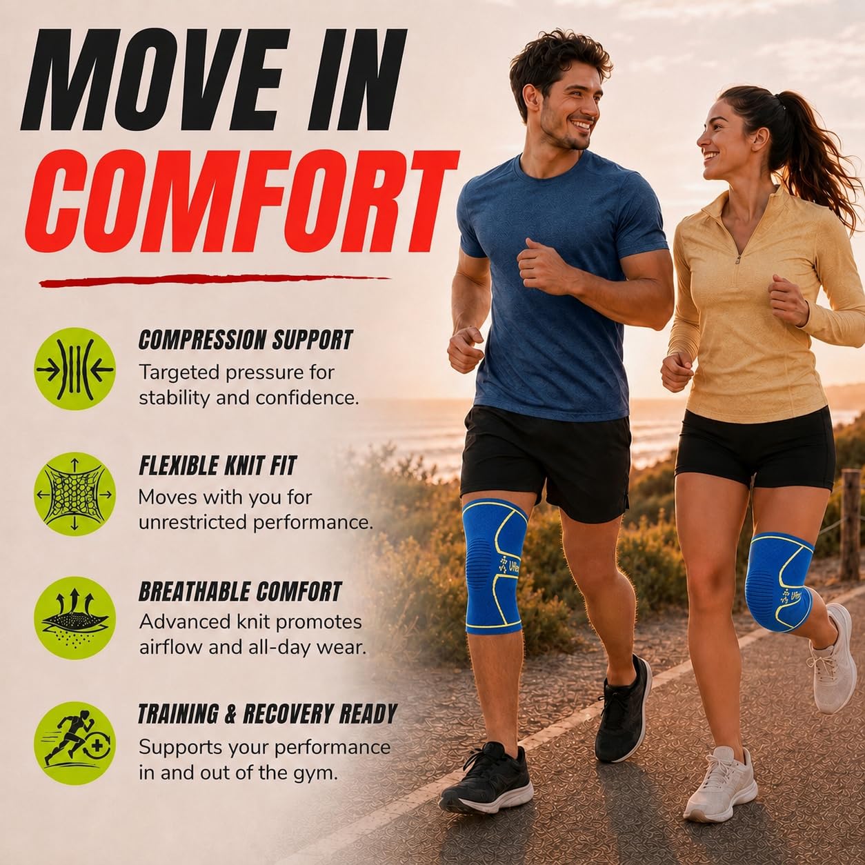 UFlex Athletics side profile on leg demonstrating snug support and mobility