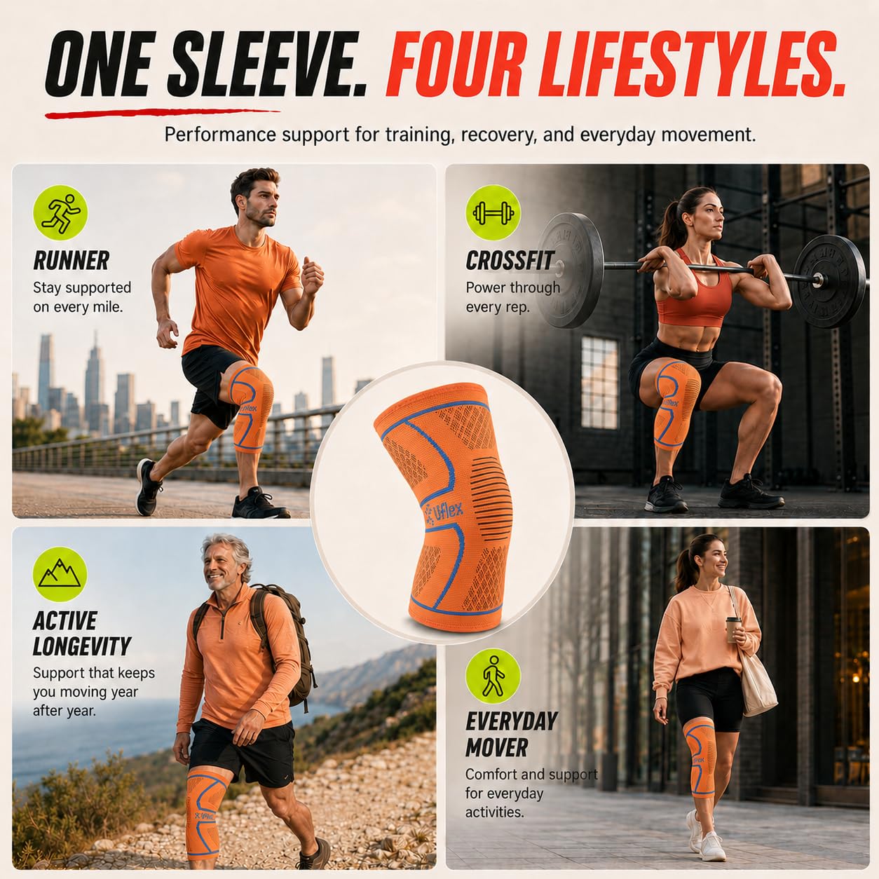 UFlex Athletics side profile on leg showing anatomical contouring for movement