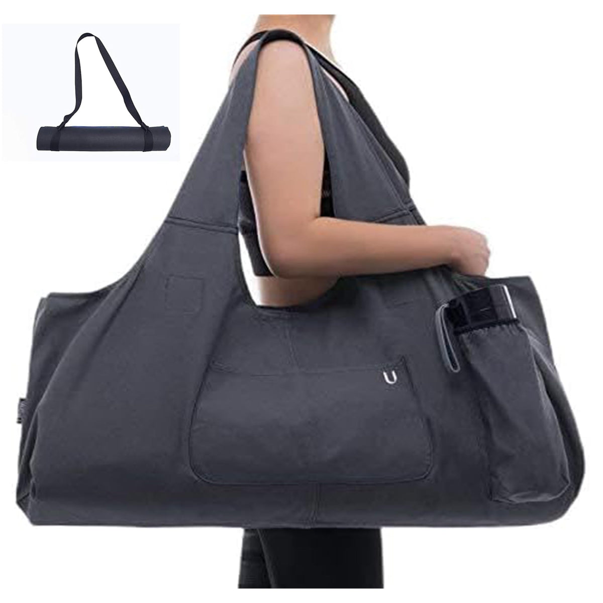Uhawi front view ash gray tote showing roomy capacity and easy access